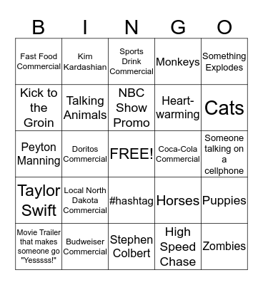 True North Super Bowl Commercial Contest Bingo Card