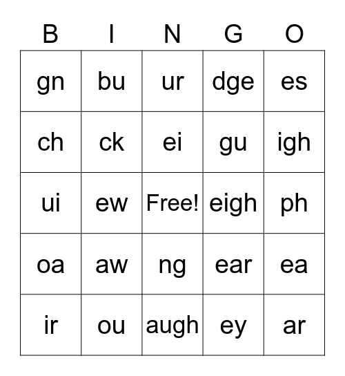 Multi-Letter Phonograms Bingo Card