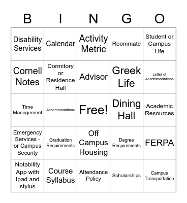 Senior Skills Bingo Card