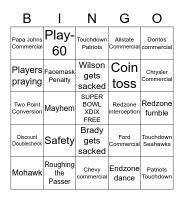 SUPER BOWL BINGO Card