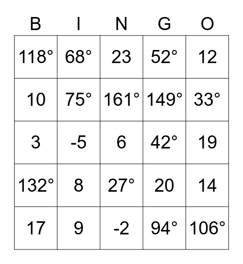 Parallel Lines Cut by a Transversal Bingo Card