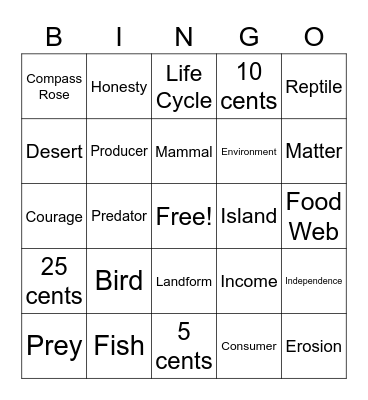 Vocabulary Bingo Card