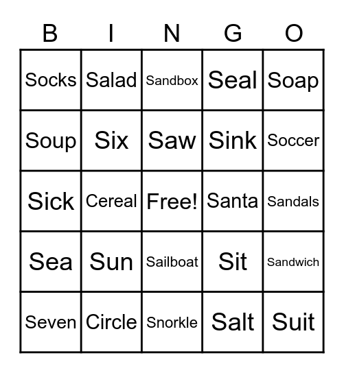 S-words Bingo Card