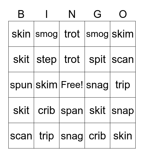 Blends/Digraphs List 19 Bingo Card