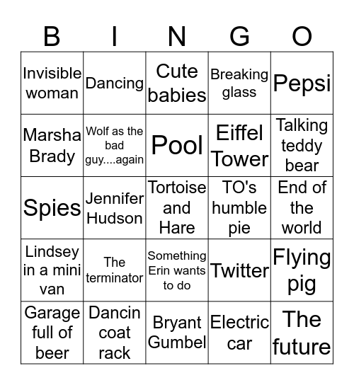 Super Bowl 2015 Bingo Card