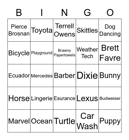 SUPERBOWL XLIX COMMERCIAL BINGO Card