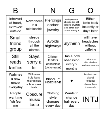 Mya BINGO WOO Bingo Card