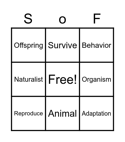 Survival of the Fittest Bingo Card