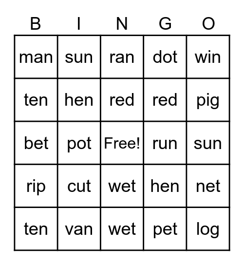 I CAN READ Bingo Card