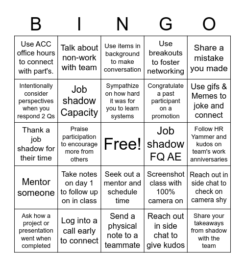 Intentional Relationship Building Bingo Card