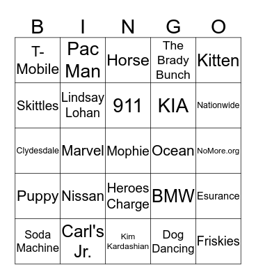 SUPERBOWL XLIX COMMERCIAL BINGO Card