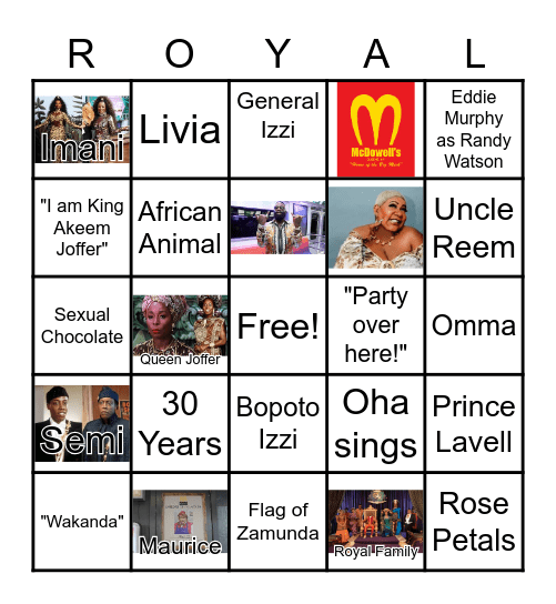 Coming 2 America Bingo Card