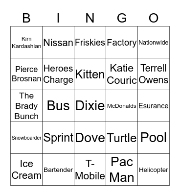 SUPERBOWL XLIX COMMERCIAL BINGO Card