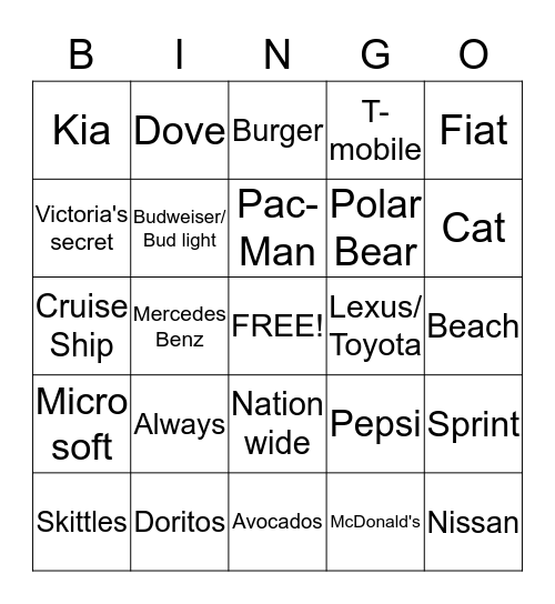 SUPERBOWL XLIX Bingo Card