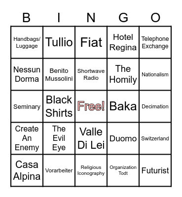Beneath A Scarlet Sky Bingo Card