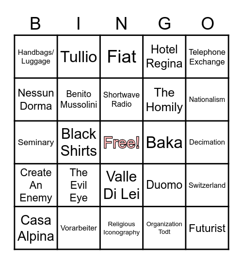 Beneath A Scarlet Sky Bingo Card