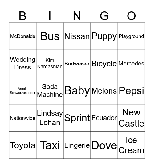 SUPERBOWL XLIX COMMERCIAL BINGO Card