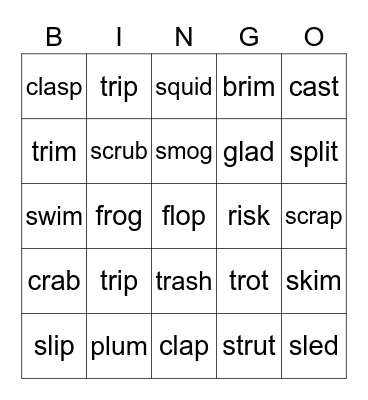 l, r, s blends Bingo Card