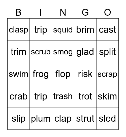 l, r, s blends Bingo Card