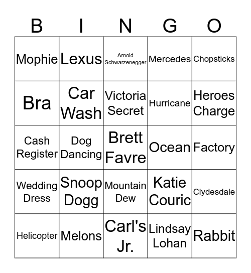 SUPERBOWL XLIX COMMERCIAL BINGO Card