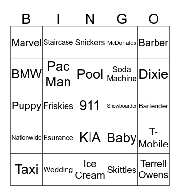 SUPERBOWL XLIX COMMERCIAL BINGO Card