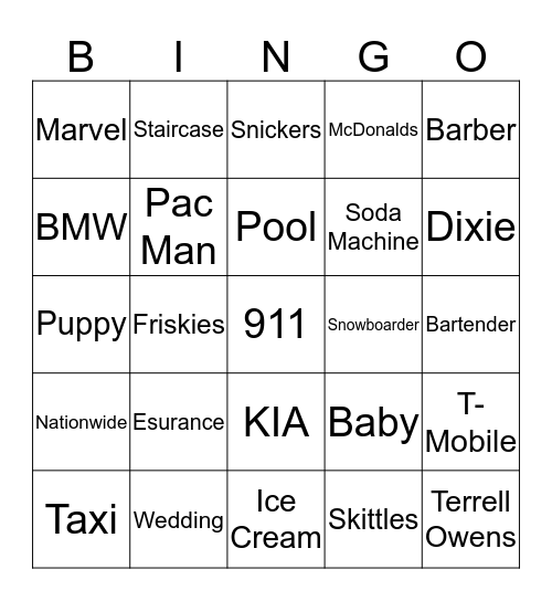 SUPERBOWL XLIX COMMERCIAL BINGO Card