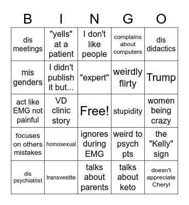 Dr. Kelly Bingo Card