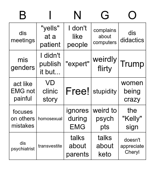 Dr. Kelly Bingo Card