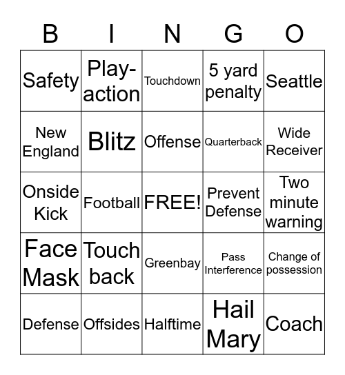 Footbal Bingo Card