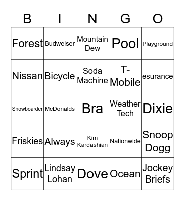 SUPERBOWL XLIX COMMERCIAL BINGO Card