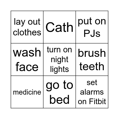 Evening Routine Bingo Card