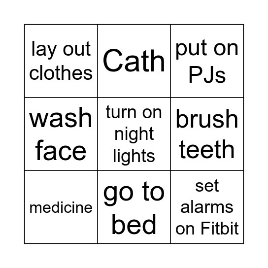 Evening Routine Bingo Card