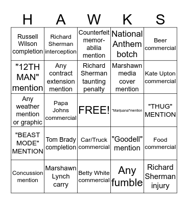 SUPERBOWL BINGO  Bingo Card