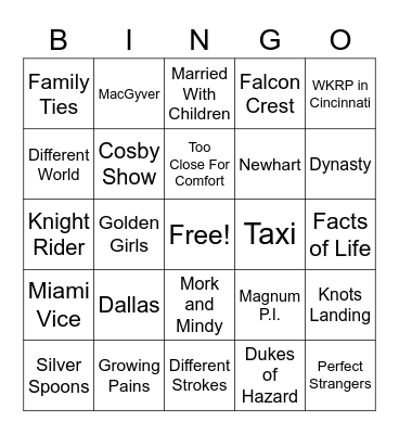 1980's TV Theme Songs (30+ LifeGroup) Bingo Card