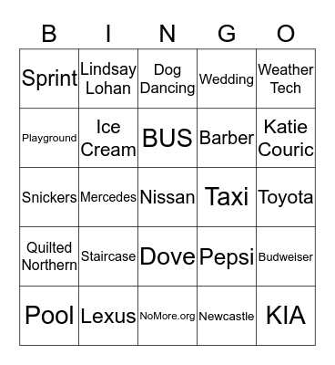 SUPERBOWL XLIX COMMERCIAL BINGO Card