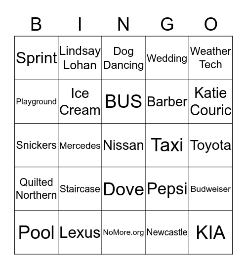 SUPERBOWL XLIX COMMERCIAL BINGO Card