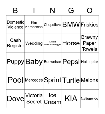 SUPERBOWL XLIX COMMERCIAL BINGO Card