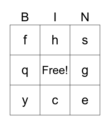 Letters of the Alphabet Bingo Card
