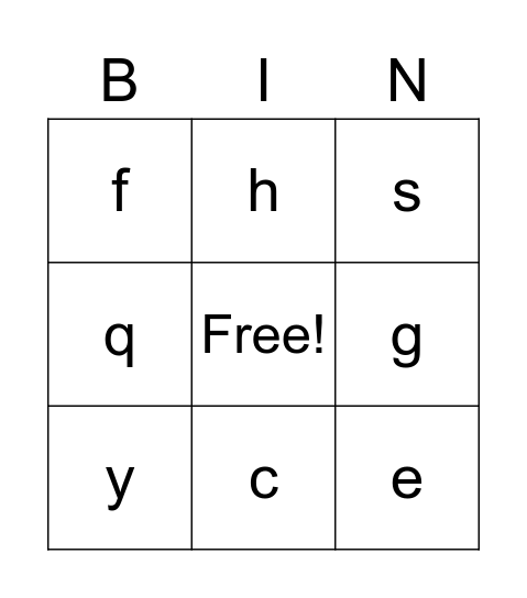 Letters of the Alphabet Bingo Card