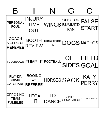 Super Bowl Sunday 2015 Bingo Card