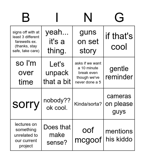 Andrew Bingo Card
