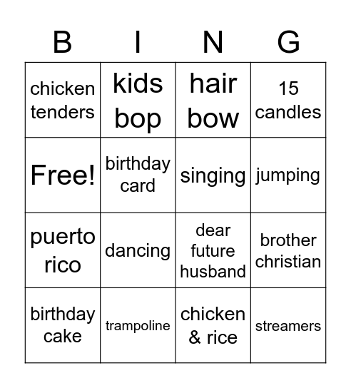 Mysable Birthday Bingo Card
