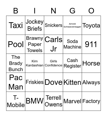 SUPERBOWL XLIX COMMERCIAL BINGO Card