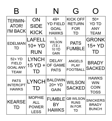 SUPERBOWL XLIX ~ CHEATERS VS. HAWKS Bingo Card