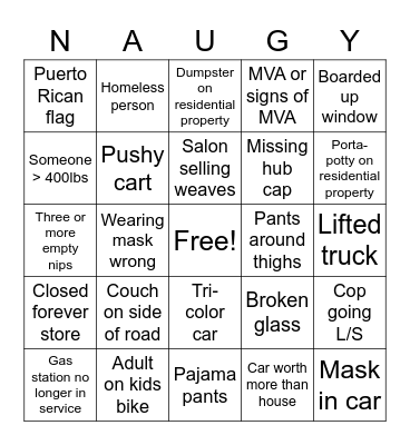 NAUGY Bingo Card
