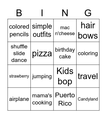 Mysabel 15th birthday Bingo Card