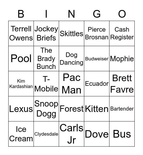 SUPERBOWL XLIX COMMERCIAL BINGO Card