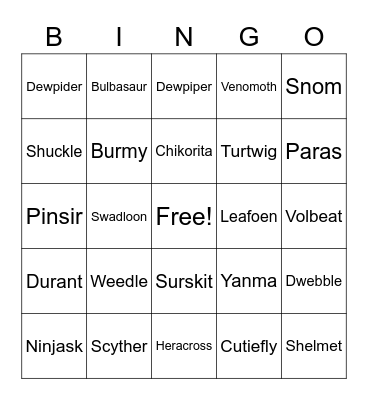 Bugging out Pokemon Bingo Card
