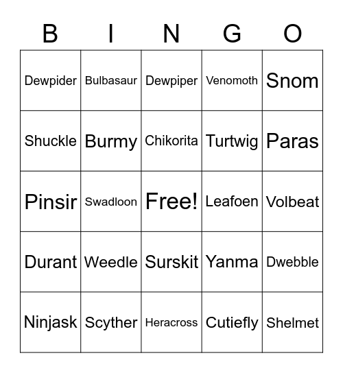 Bugging out Pokemon Bingo Card