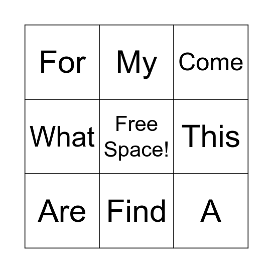 Sight WORDO! Bingo Card